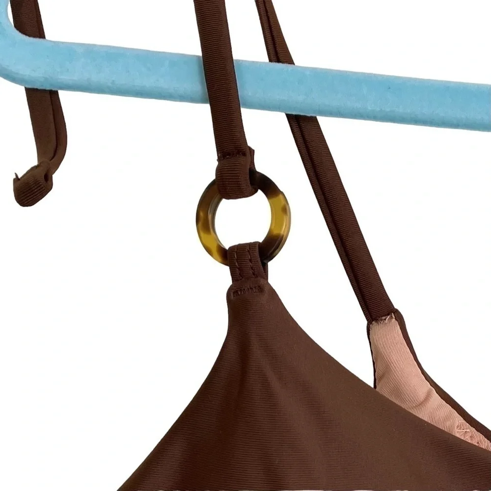 NWT J. Crew Chocolate Brown Scoopneck O-ring Tie-shoulder Padded Bikini Top 3X